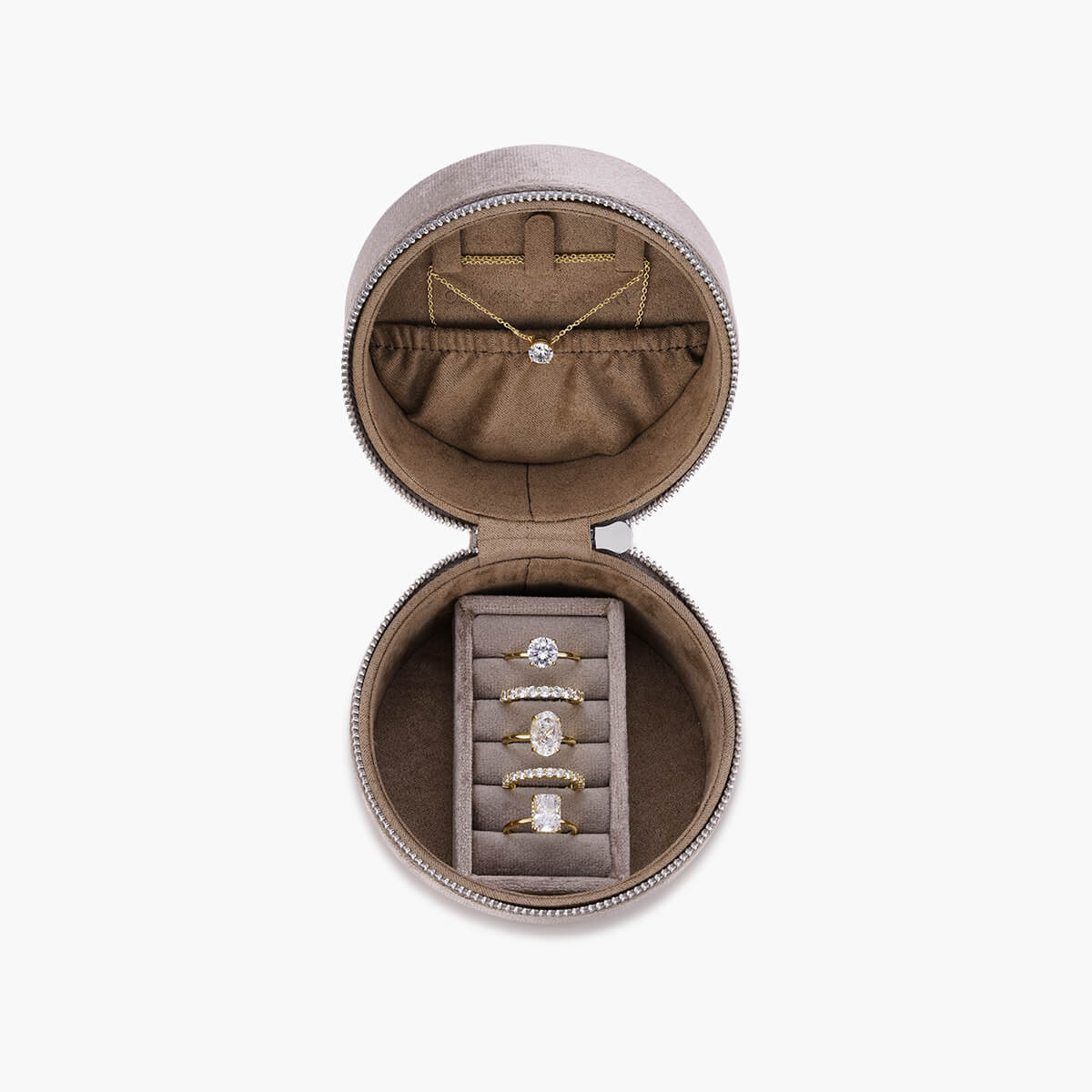 קופסת תכשיטים עגולה לנסיעות